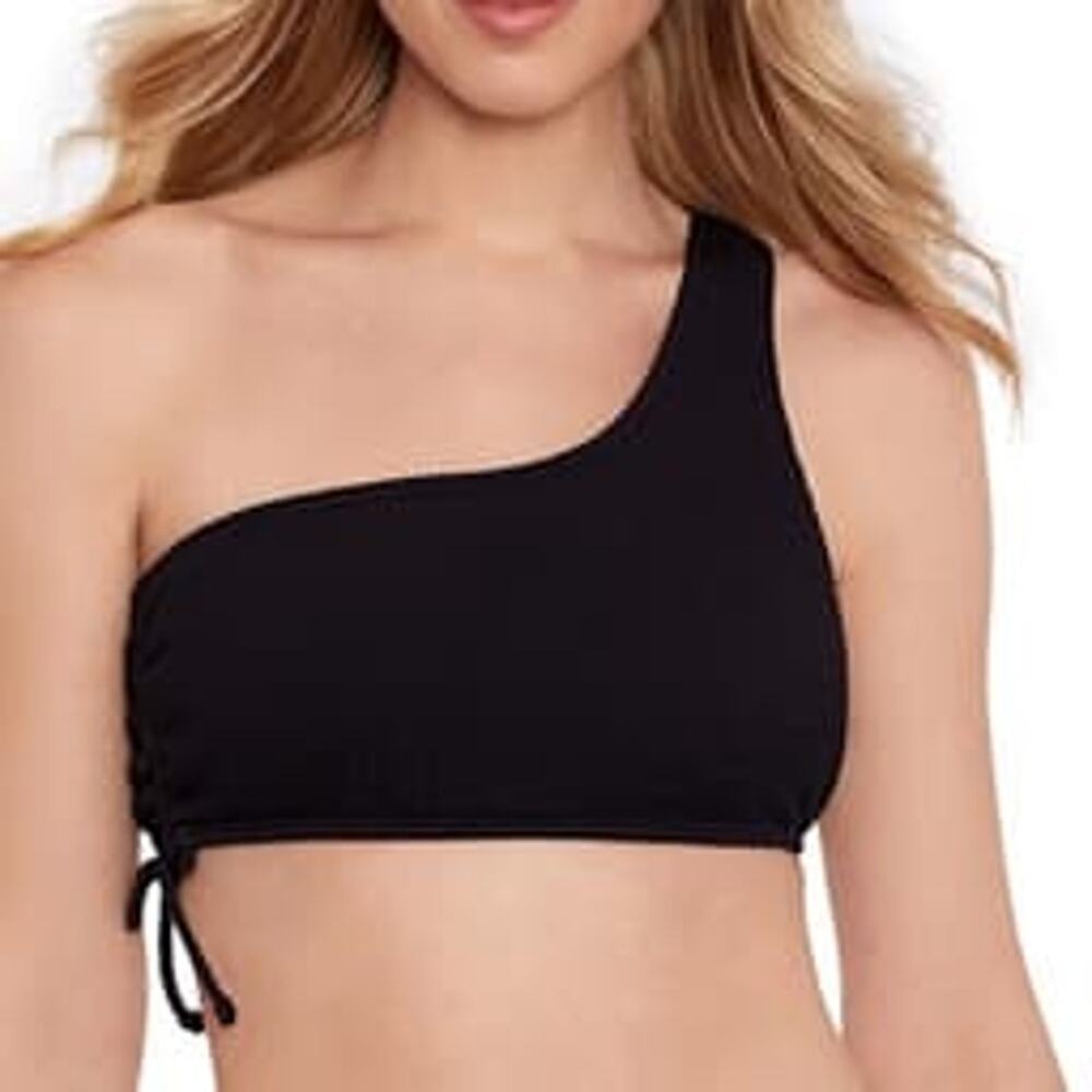 SALT + COVE Black Juniors' One-Shoulder Side-Shirred Bikini Top Size L NWOT